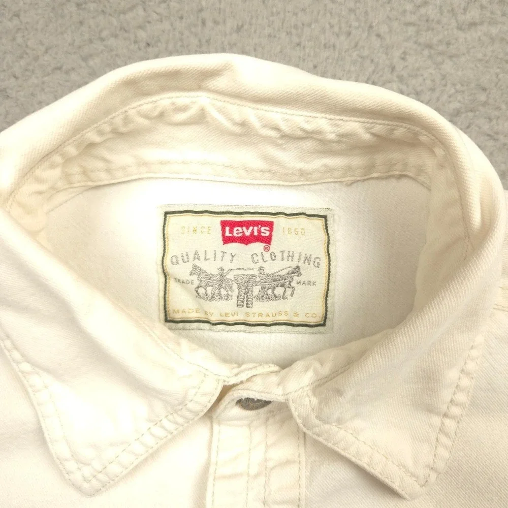Vintage 1997 Levi's Red Tab White Denim Work Shirt Long Sleeve Metal Buttons